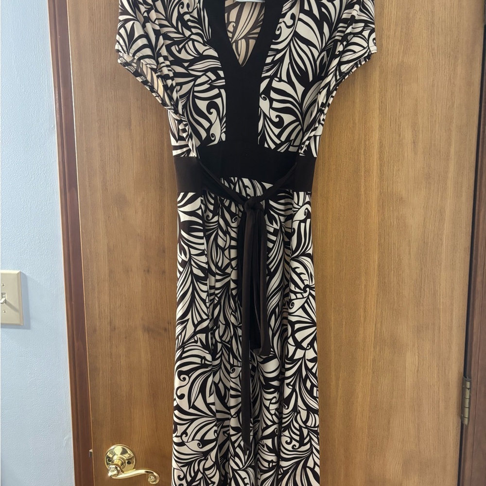 Eliza J Brown and Cream Leaf Print Maxi Dress